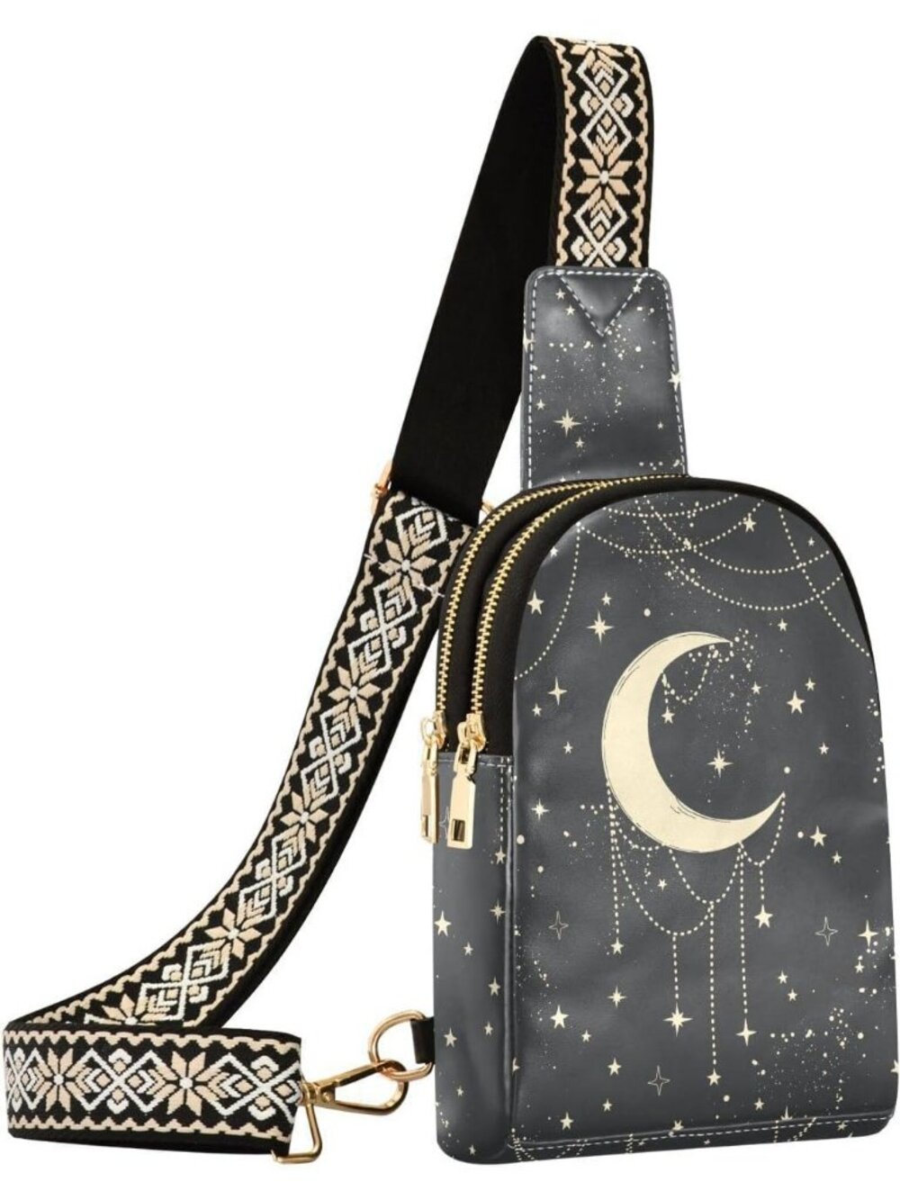 Women's Moon Boho Leather Chest Fanny Pack Trip Small Shoulder Crossbody Bag